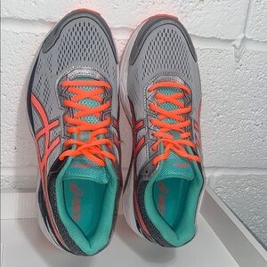 Asics Gray and Orange Athletic Shoes with Breathable Mesh